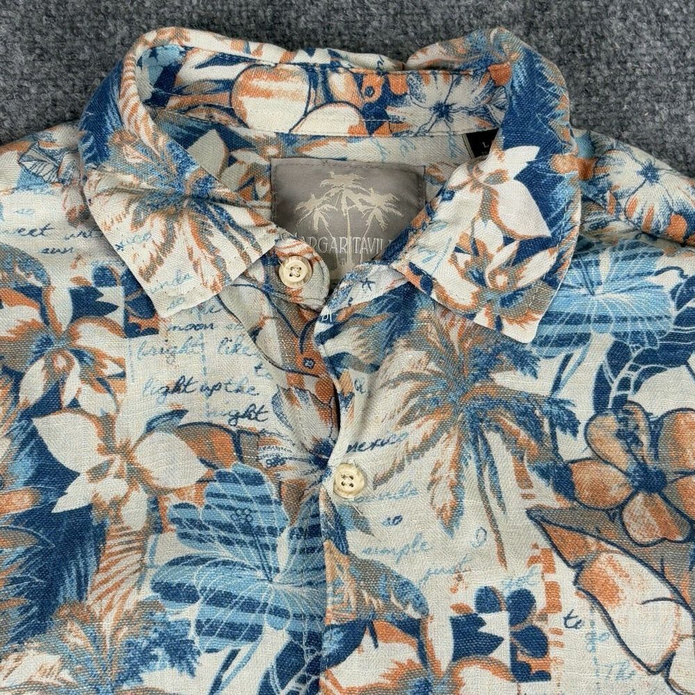 Margaritaville Shirt Mens L Hawaiian Floral Silk Linen Beach Resort Cruise Dad‎ - Picture 5 of 14